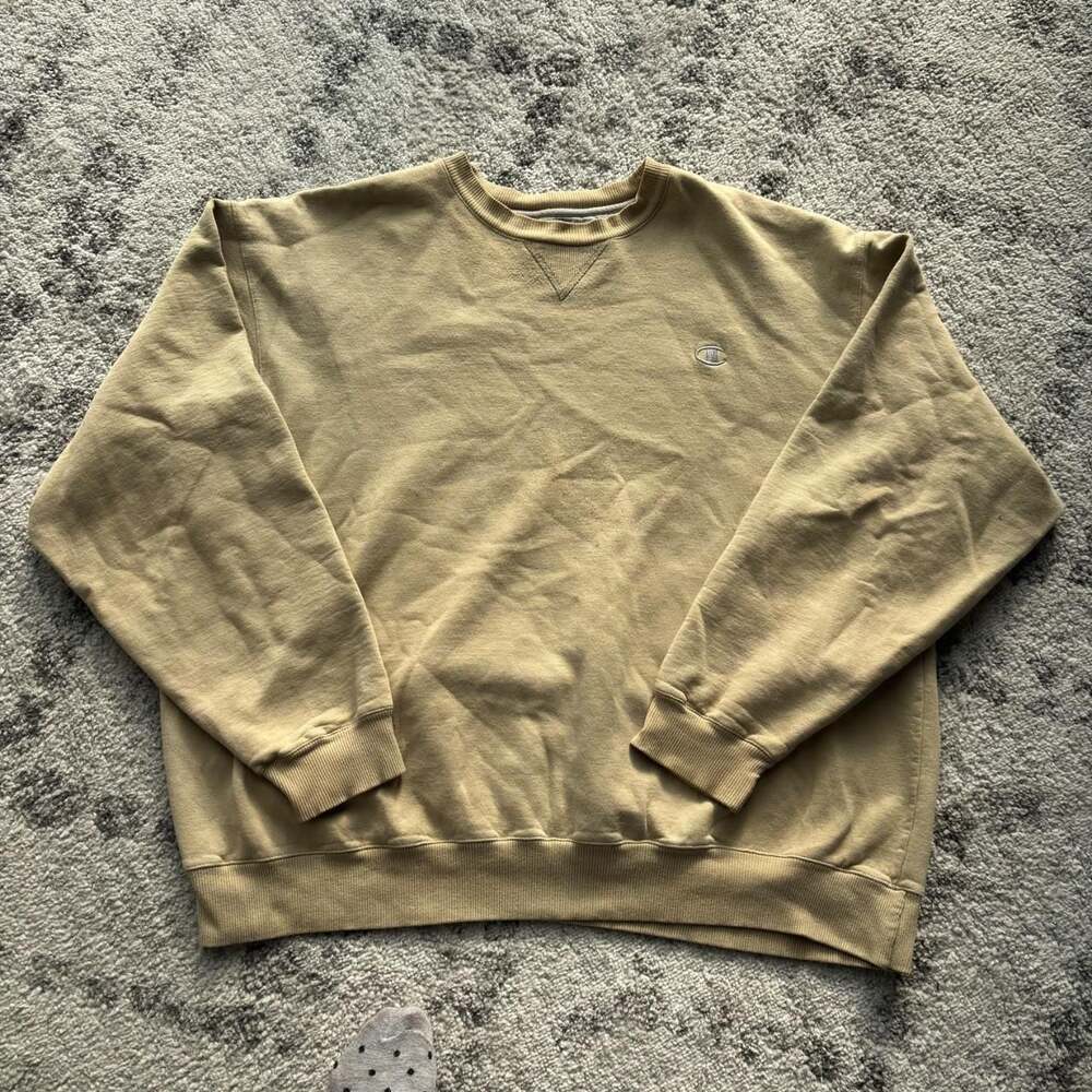 Vintage Champion Authentic Embroidered C Logo Crewneck Sweatshirt Tan 2XL